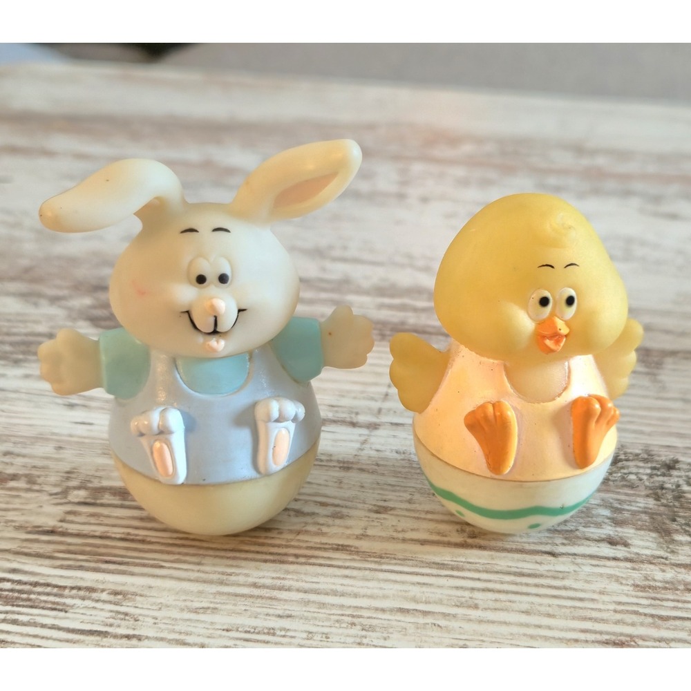 Vintage Russ Berrie Easter Bunny and Chick Egg-Shaped Figurines Set of 2